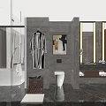 Hotel Bathroom Modern Interior With Bathtub Shower Double Vanity And Marble Walls