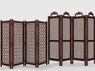 Traditional Wooden Room Divider With Intricate Carved Patterns And Folding Panels 3d model