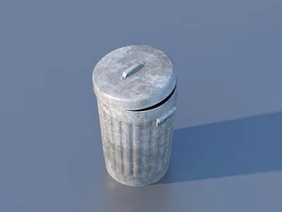 Gray Metal Trash Can With Striped Design Lid And Side Handle For Daily Use 3d model