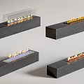 Modern Linear Fireplace Designs With Black Base Glass Front And Realistic Flame Effects 3d model