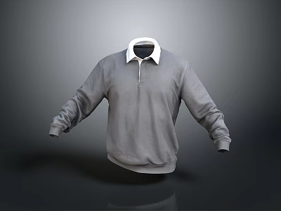 Gray Polo Style Sweater With White Collar And Long Sleeves Casual Wear 3d model