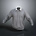 Gray Polo Style Sweater With White Collar And Long Sleeves Casual Wear