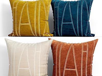 Vibrant Decorative Pillows With Yellow Blue Beige Orange Tones And Letter A Pattern 3d model