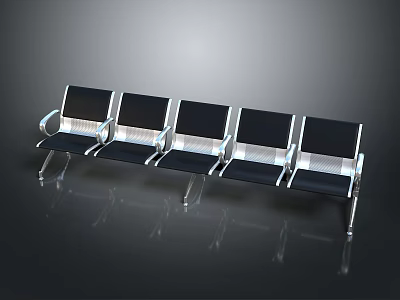 Modern Public Seats With Five Connected Black Seats And Silver Metal Frames 3d model
