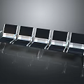 Modern Public Seats With Five Connected Black Seats And Silver Metal Frames