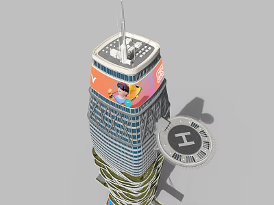 Modern Urban Skyscraper Complex With Glass Facade Spiral Structure And Green Terraces 3d model