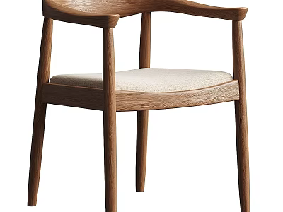 Modern Single Chair With Oak Wood Frame Beige Upholstered Seat And Armrests 3d model