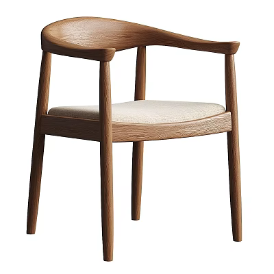 Modern Single Chair With Oak Wood Frame Beige Upholstered Seat And Armrests 3d model
