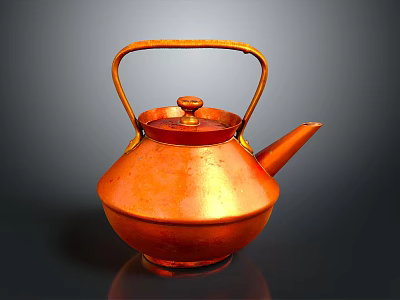 Vintage Copper Teapot With Shiny Surface Handle Lid And Spout For Home Kitchen 3d model