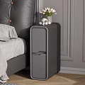 Modern Gray Nightstand With Pink Flowers Vase Small Decor And White Sheets In Bedroom