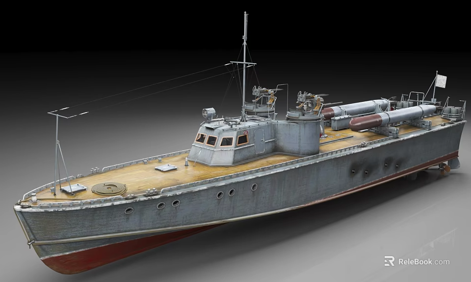 Scale Warship Model Featuring Wooden Deck Cannons Antennas And Gray Hull 3d model 