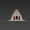 Traditional Chinese Garden Ornament Featuring White Structure Black Gate Golden Carvings Green Lawn And Trees