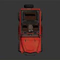 Red Vintage Off Road Jeep With Open Top Roof Rack And Spare Tire