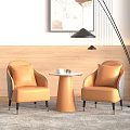 Casual Sofa Set With Orange Chairs Small Round Table Cup Floor Lamp And Artwork 3d model