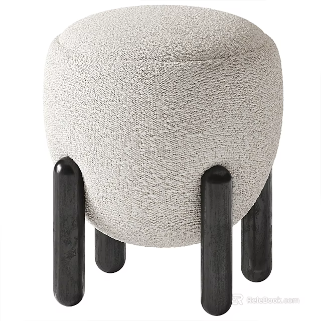 Stylish Ottoman with Beige Fabric Upholstery and Black Wooden Legs for Modern Living Room 3d model 