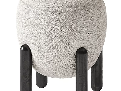 Stylish Ottoman with Beige Fabric Upholstery and Black Wooden Legs for Modern Living Room 3d model