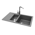 Gray Double Bowl Modern Kitchen Sink With Single Handle Faucet And Sleek Design