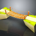 3D Suspension Bridge Structure With Orange Wooden Planks White Piers And Green Grass