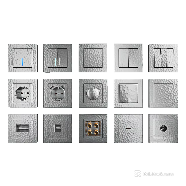 Modern Silver Textured Switch Panels With Various Design And Function Types 3d model 
