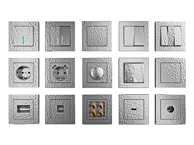 Modern Silver Textured Switch Panels With Various Design And Function Types 3d model