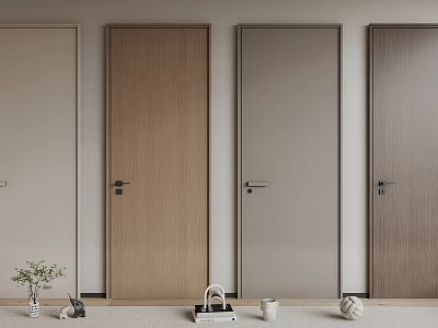 Modern Minimalist Interior Design With Stylish Hinged Doors And Decorative Items 3d model