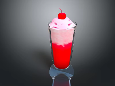 Red Milkshake With Cream Layer And Cherry Topping In Tall Glass 3d model