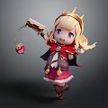 Chibi Game Movie Character With Blonde Hair Crown Red Cape Pink Dress Holding Magic Orb