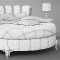Elegant Round Double Bed With Quilted Mattress Soft Pillows White Side Tables And Table Lamps