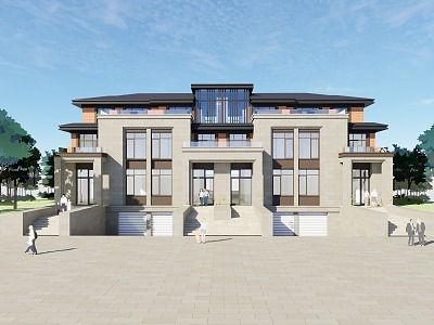 Modern Double Villa 3d model