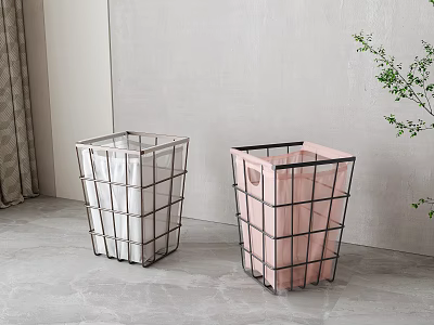 Two Metal Storage Baskets White And Pink For Home Living Organization 3d model