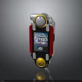 Gaming Device With Red White Casing Top Circular Component Bottom Yellow Button And Screen