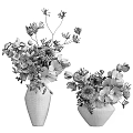 Bonsai Potted Plants In Ceramic Vases With White Flowers And Green Leaves
