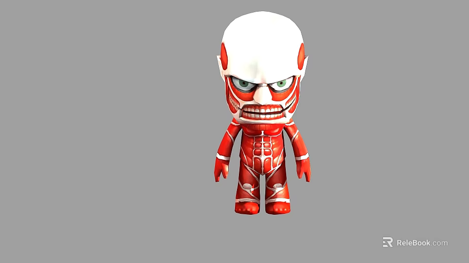 Chibi Angry Game and Movie Character Featuring Green Eyes Red Body White Head Muscular Lines 3d model 