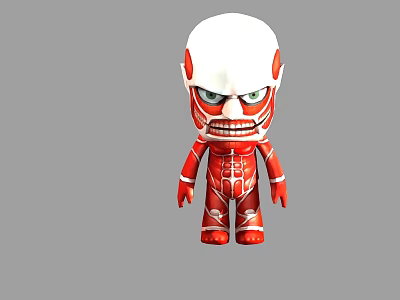 Chibi Angry Game and Movie Character Featuring Green Eyes Red Body White Head Muscular Lines 3d model