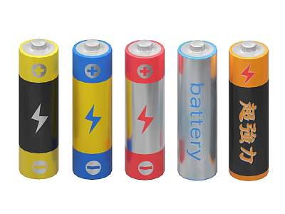 Colorful Household Batteries with Lightning Symbols for Everyday Power Needs 3d model