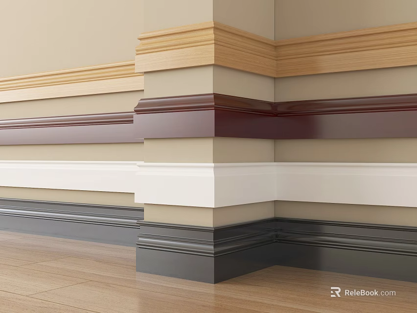 Stacked Decorative Lines With Various Colors For Interior Wall Corner 3d model 