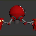 Red Spherical Robot Game Movie Character Featuring Mechanical Yellow Striped Legs