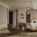 Elegant Classic Living Room Interior With Curved Sofa Armchair Coffee Table And Fireplace