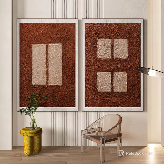Brown And Beige Abstract Painting With Geometric Patterns Textured Surface For Interior Decor 3d model