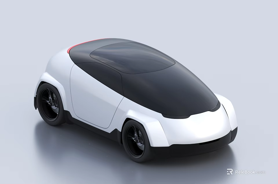 Modern Compact Car With White Body Black Roof And Sleek Futuristic Design 3d model 