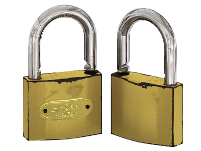 Two Brass Padlocks With Shiny Silver Shackles And Engraved Designs 3d model