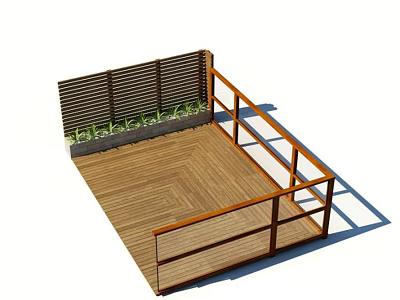 Stylish Partition Cabinet with Louvered Design and Plants on Wooden Floor Platform 3d model