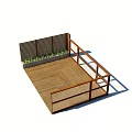Stylish Partition Cabinet with Louvered Design and Plants on Wooden Floor Platform