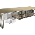 Modern Sales Office Building with Glass Curtain Wall Simple Design and Outdoor Seating Area