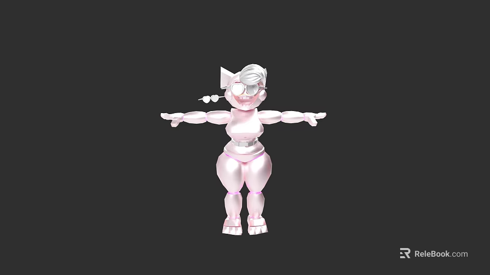 Adorable Pink Doll With White Hair Bow And Outstretched Arms Design 3d model 