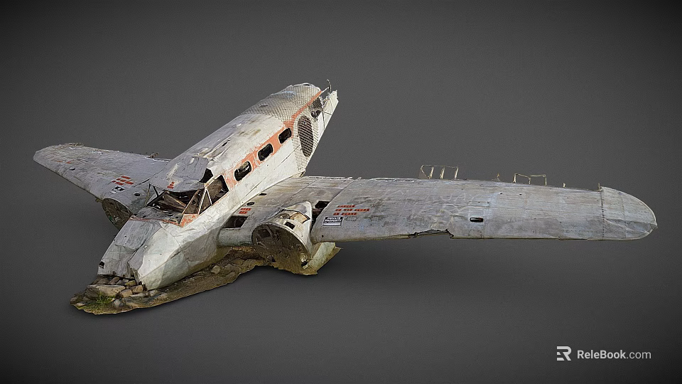 Old Crashed Rusted Passenger Plane With Damaged Wings And Body Lying On Ground 3d model 