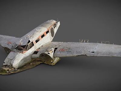 Old Crashed Rusted Passenger Plane With Damaged Wings And Body Lying On Ground 3d model