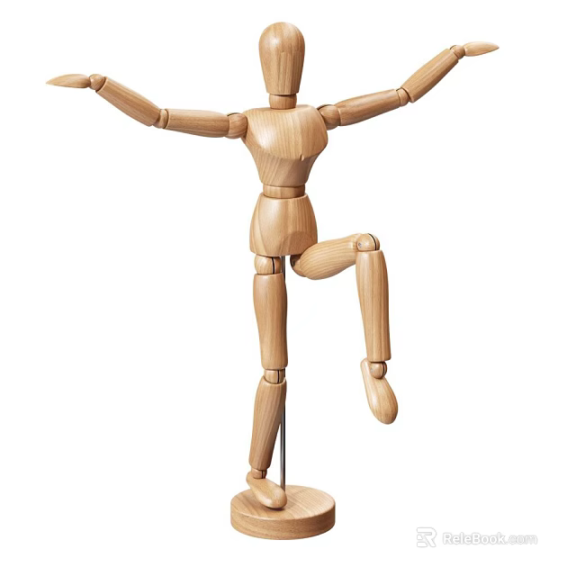 Wooden Human Figure Sculpture With Articulated Joints And Poseable Design For Art 3d model 