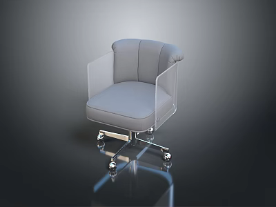 Light Gray Office Chair With Transparent Armrests And Metal Base Wheels 3d model