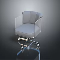 Light Gray Office Chair With Transparent Armrests And Metal Base Wheels